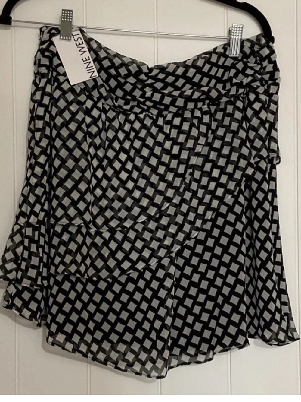 Nine West Black & White Geometric Layered Skater Skirt L